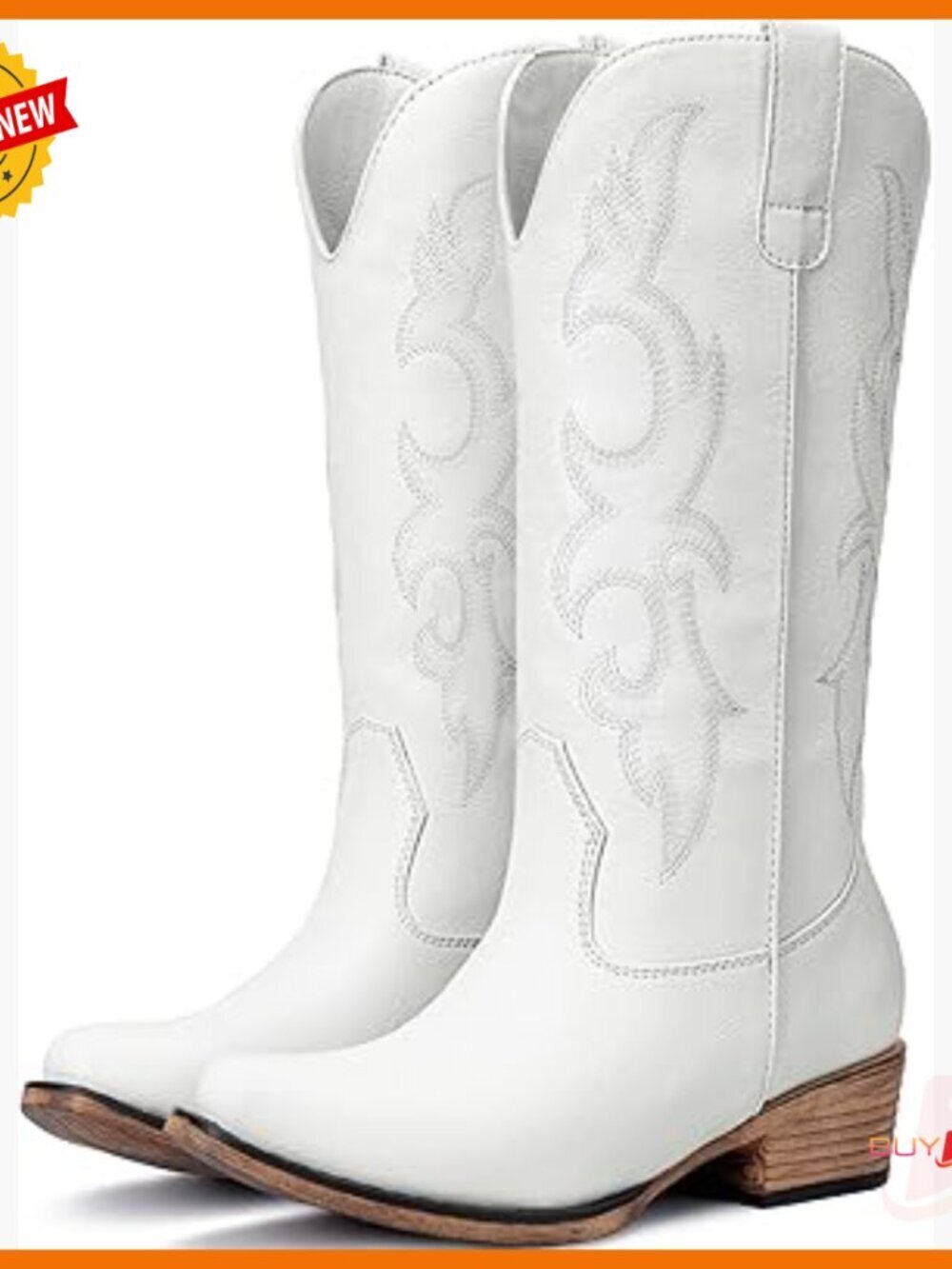 Mid Calf Cowboy Boots with Chunky Heel, Embroidered Western Style